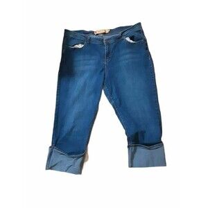 Apple Bottoms Womens Capri Jeans Blue Cuffed Pockets Medium Wash Denim 17/18